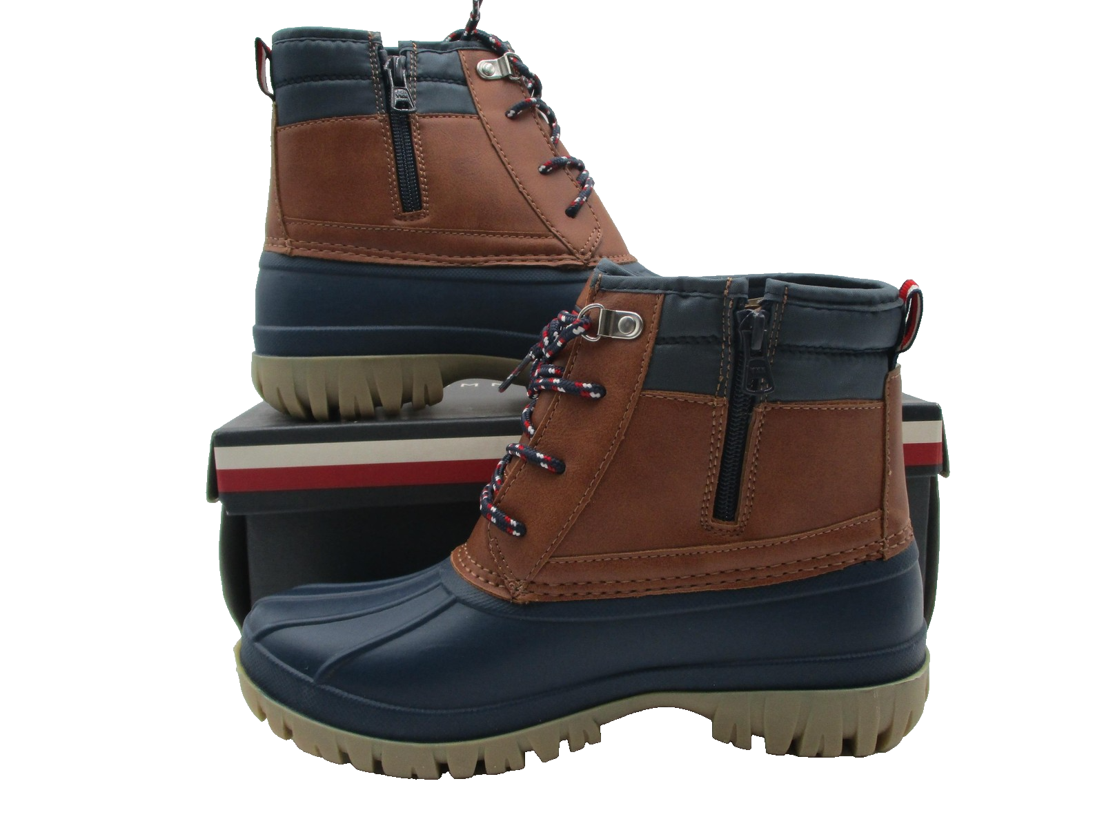 Tommy Hilfiger TH Danni Duck Boots Mens Size 6 Tan Navy Snow Winter Cold Weather1
