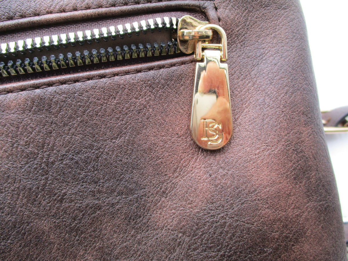 Bostanten Crossbody Bag Womens Medium Brown Faux Leather Gold Zip Pockets9