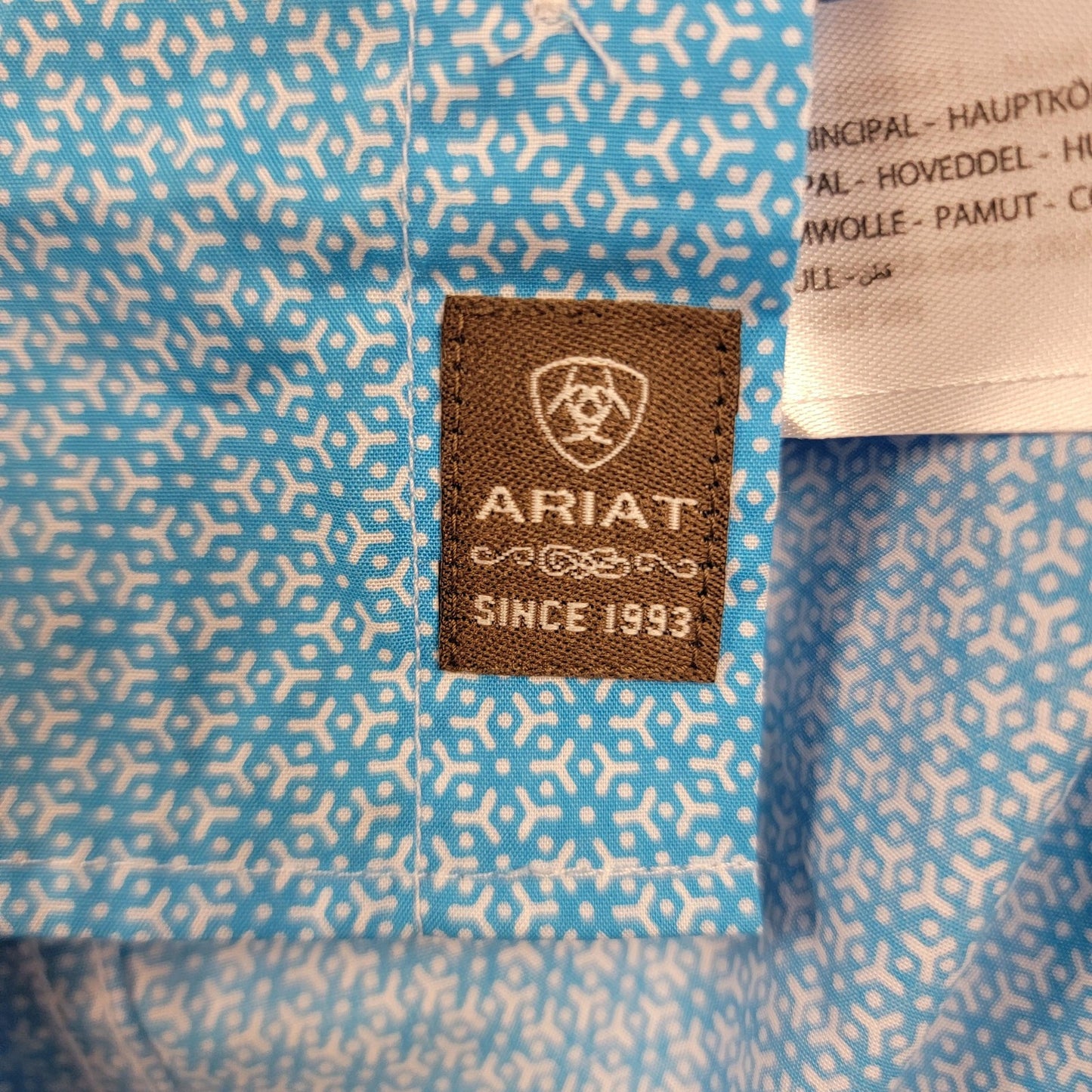 Ariat Shirt Mens Med Blue Simeon Classic Fit Short Sleeve Button Up Western 9469