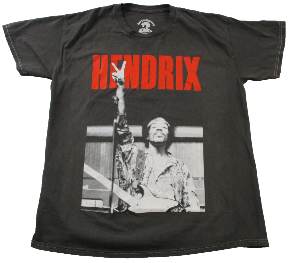 Authentic Hendrix Shirt Men Medium Gray Photo Graphic Rock Music Tee Guitar 15090
