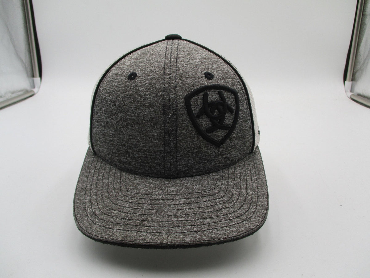 Ariat Hat Cap Snap Back Mens One Size Gray White Trucker Mesh Embroidered0