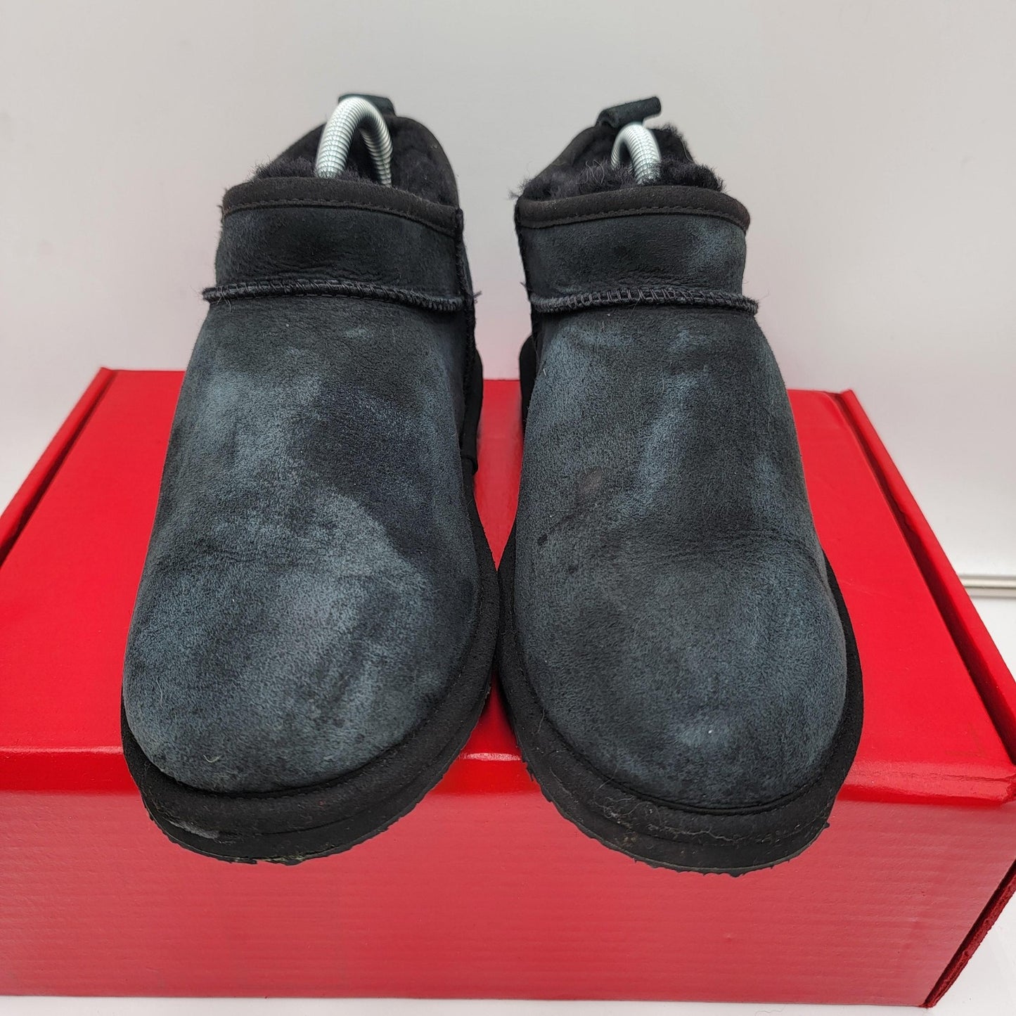 LL Bean Womens Size 7 Black Suede Shearling Slip On Moccasin Slippers Cozy