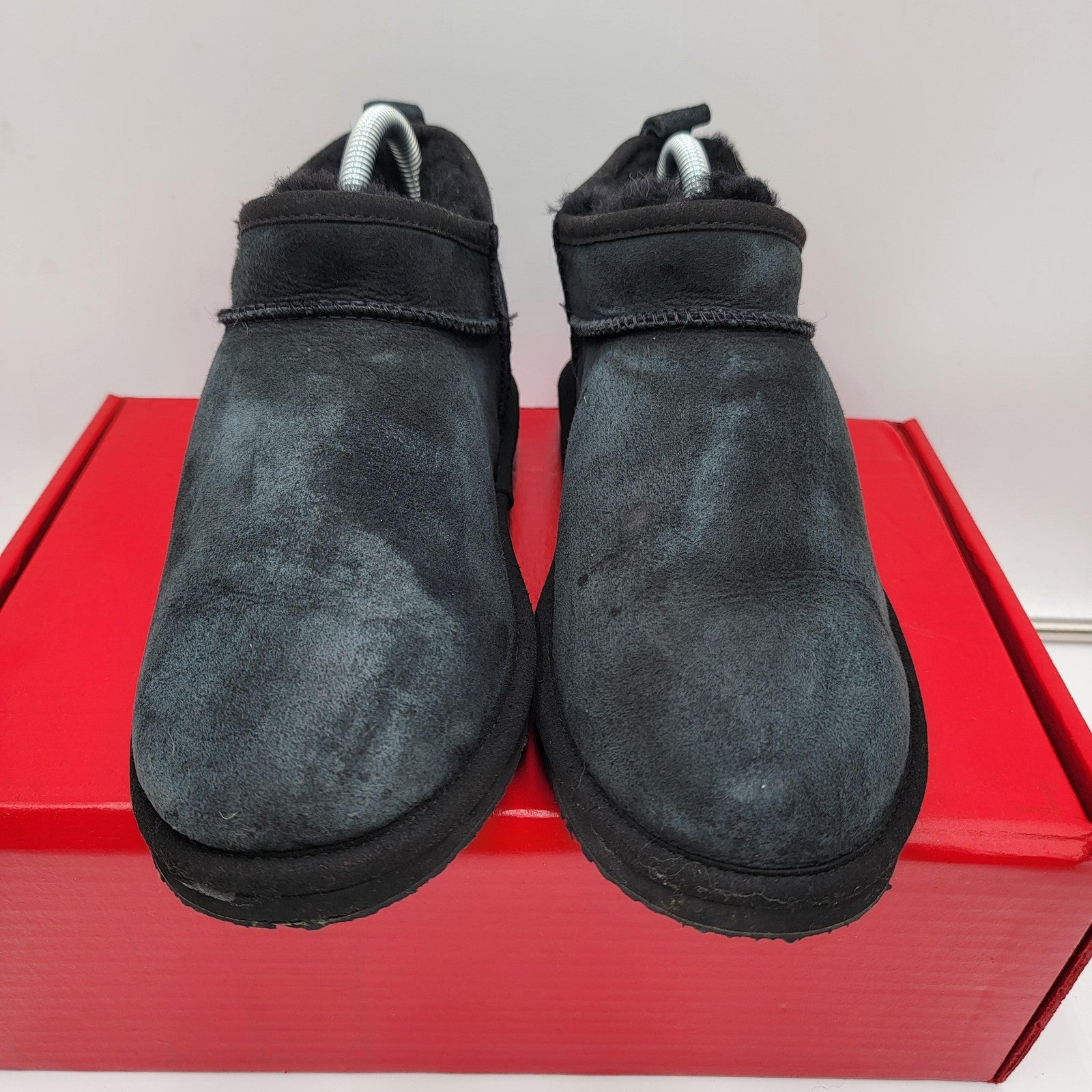 LL Bean Womens Size 7 Black Suede Shearling Slip On Moccasin Slippers Cozy