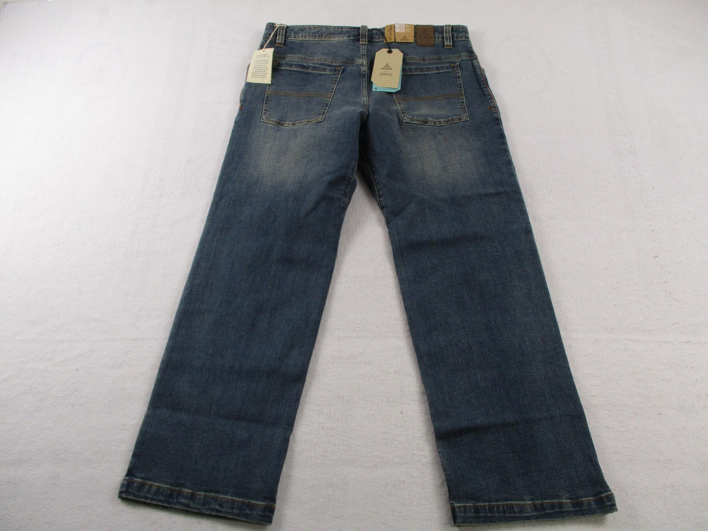 PrAna Axiom Jeans Mens 34x30 Blue Antique Stone Wash Straight Leg Stretch Denim1