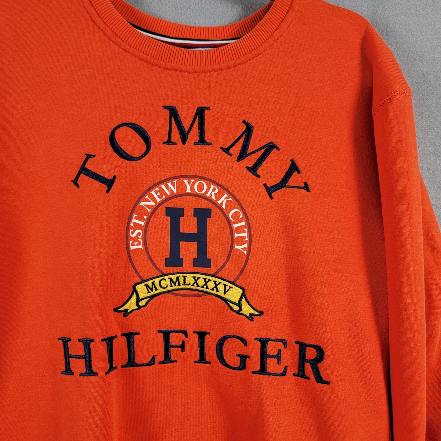 Tommy Hilfiger Mens Back Bay Embroidered Logo Sweatshirt Orange Sz L