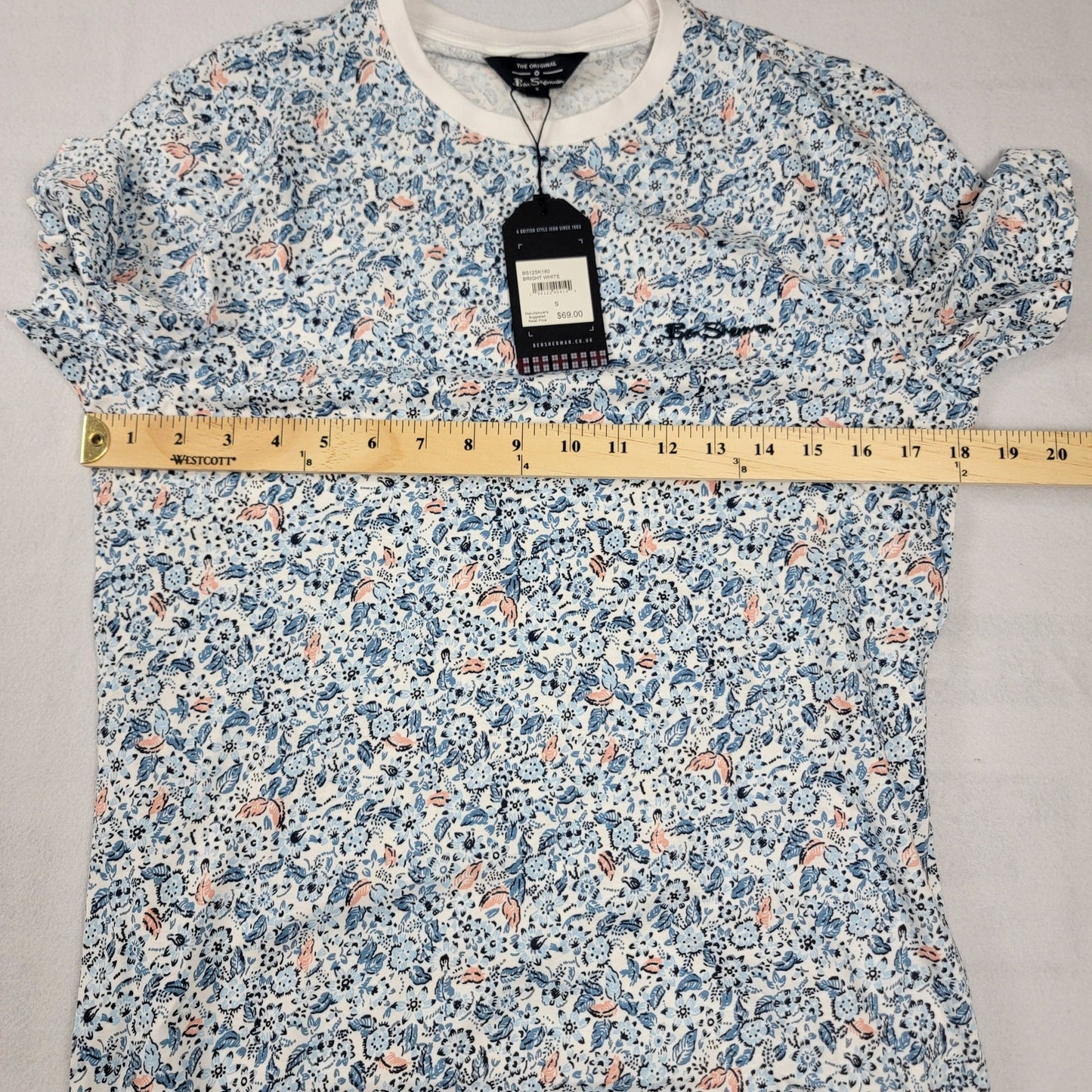 Ben Sherman The Original Floral AllOver Print Tee Mens Small White NWT