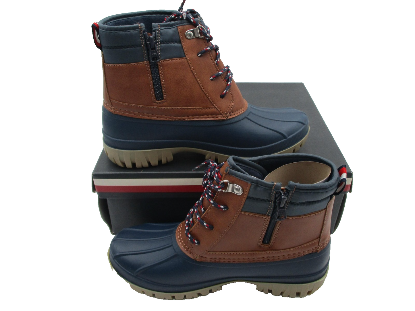 Tommy Hilfiger TH Danni Duck Boots Mens Size 6 Tan Navy Snow Winter Cold Weather3