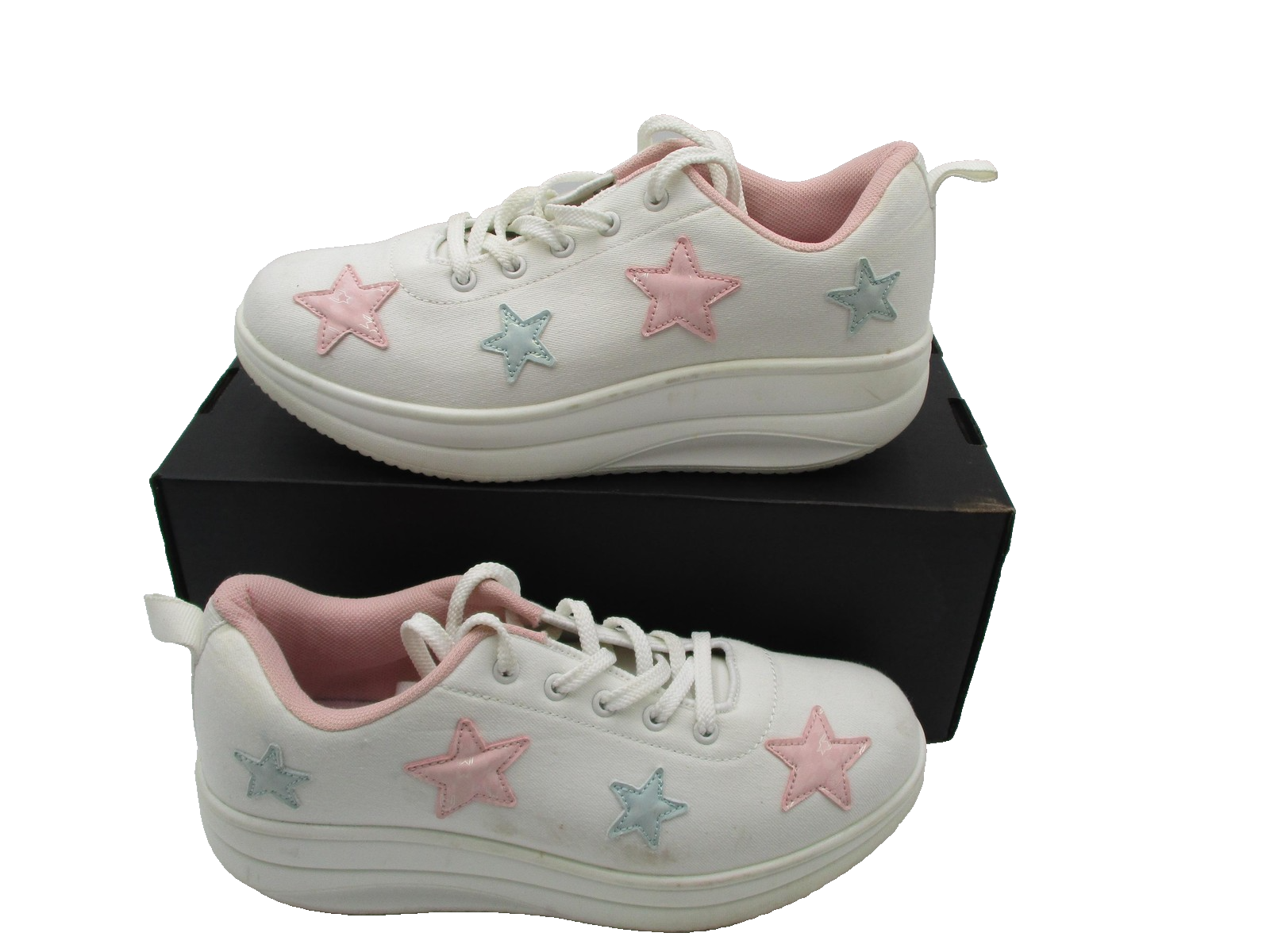 Ruideng Shoes Womens Size 9.5 White Pastel Canvas Star Platform Sneakers (1G8)2
