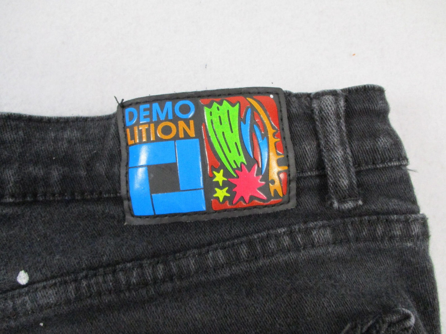 Demolition Shorts Mens 38 Black Paint Splatter Biker Denim Distressed Stretch9