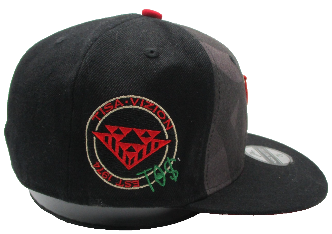 TI$A Hat Cap Fitted Mens 7 1/4 Black Red TISA Vizion TO$A Logo Streetwear3