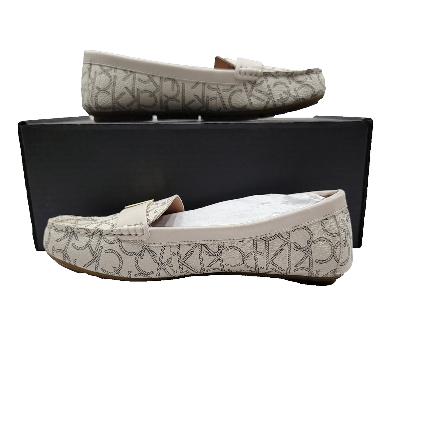 Calvin Klein Shoes Womens Size 9.5 Logo Loafers Beige White Lisa 34E9870