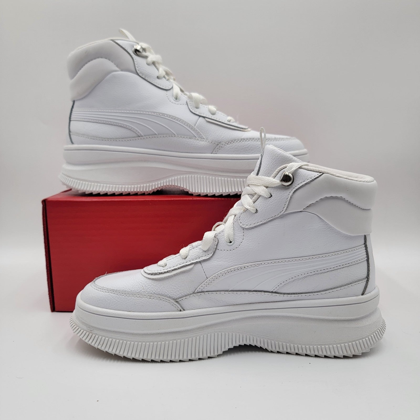 Puma Mayze Mid Wedge Women’s Sneakers White Leather Hi Top Sz 9.5 39231601 3841