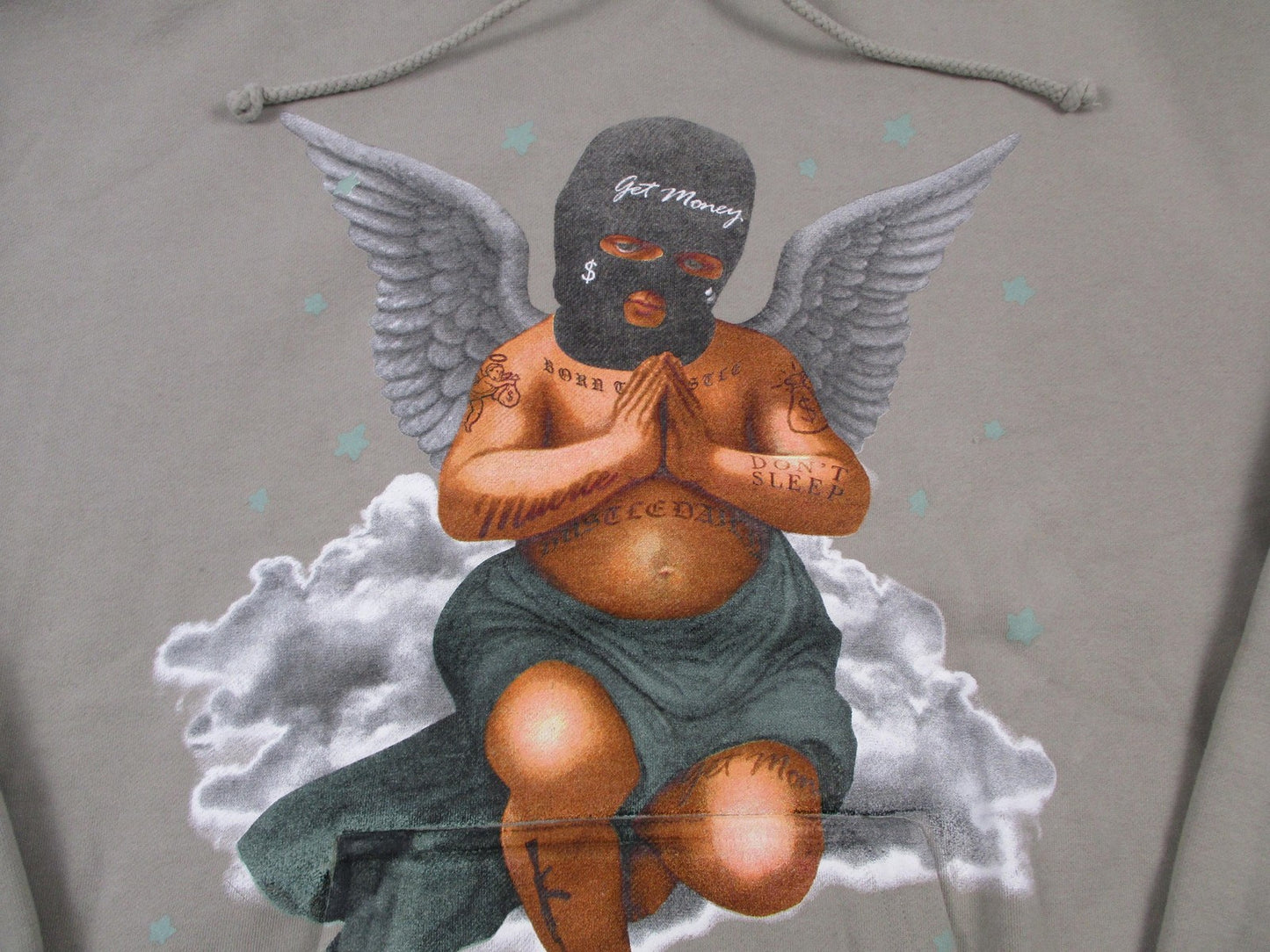 Hasta Muerte Hoodie Men 2XL Tan Hustle Daily Praying Angel Get Money Graphic12156