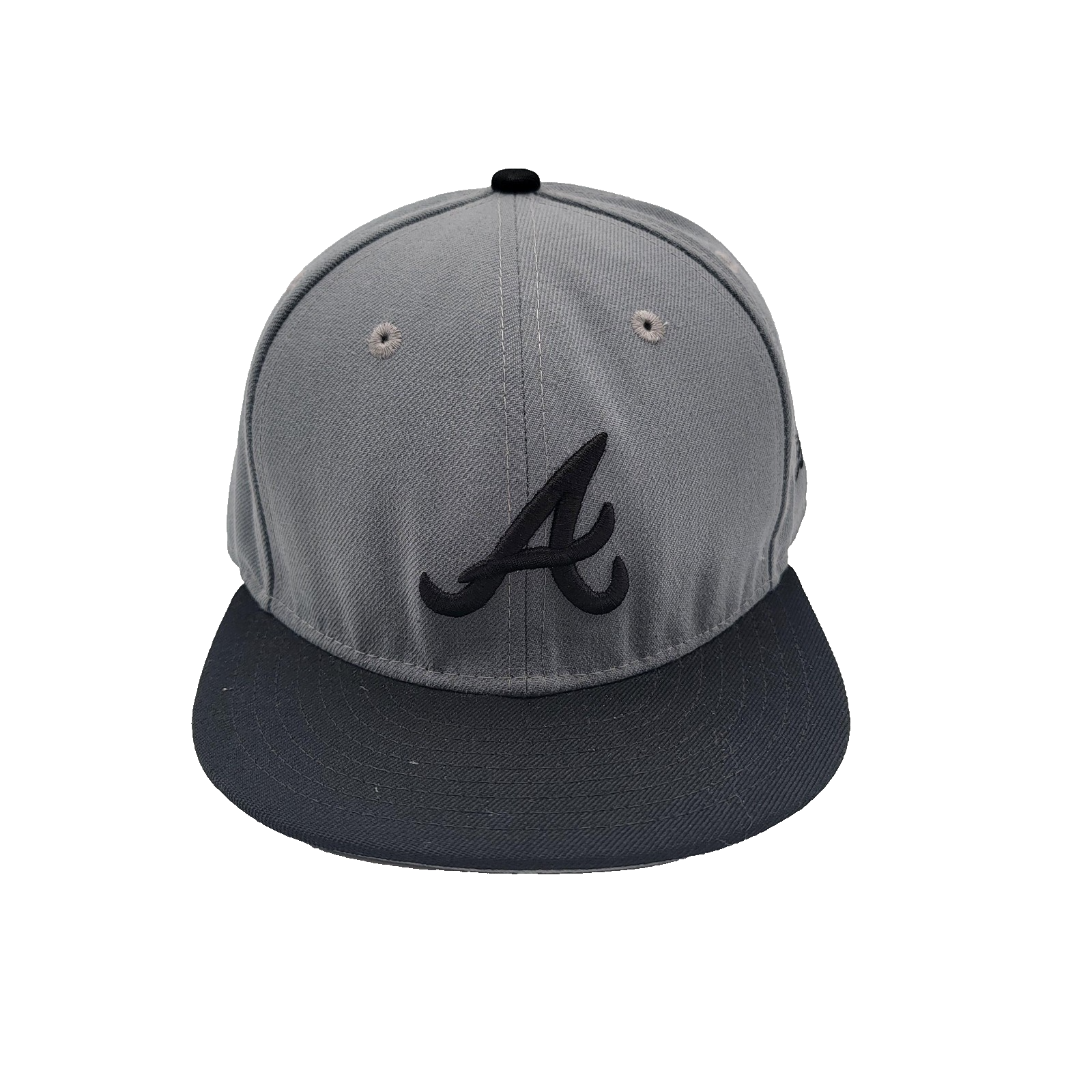 Atlanta Braves Hat Cap Fitted Mens 7 5/8 Gray Black MLB Baseball New Era0