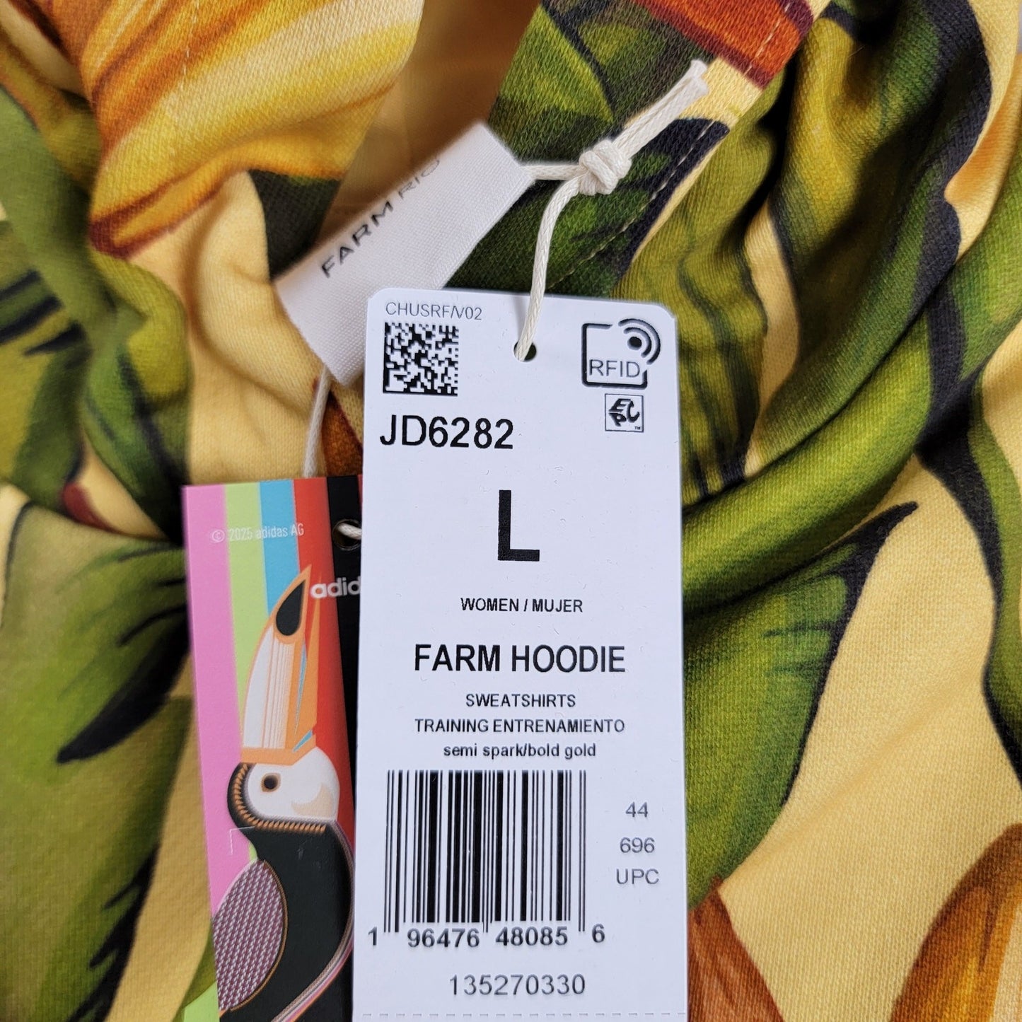 Adidas x Farm Rio Wmns Crop Top Hoodie Yellow Sz L JD6282 (875-877)4