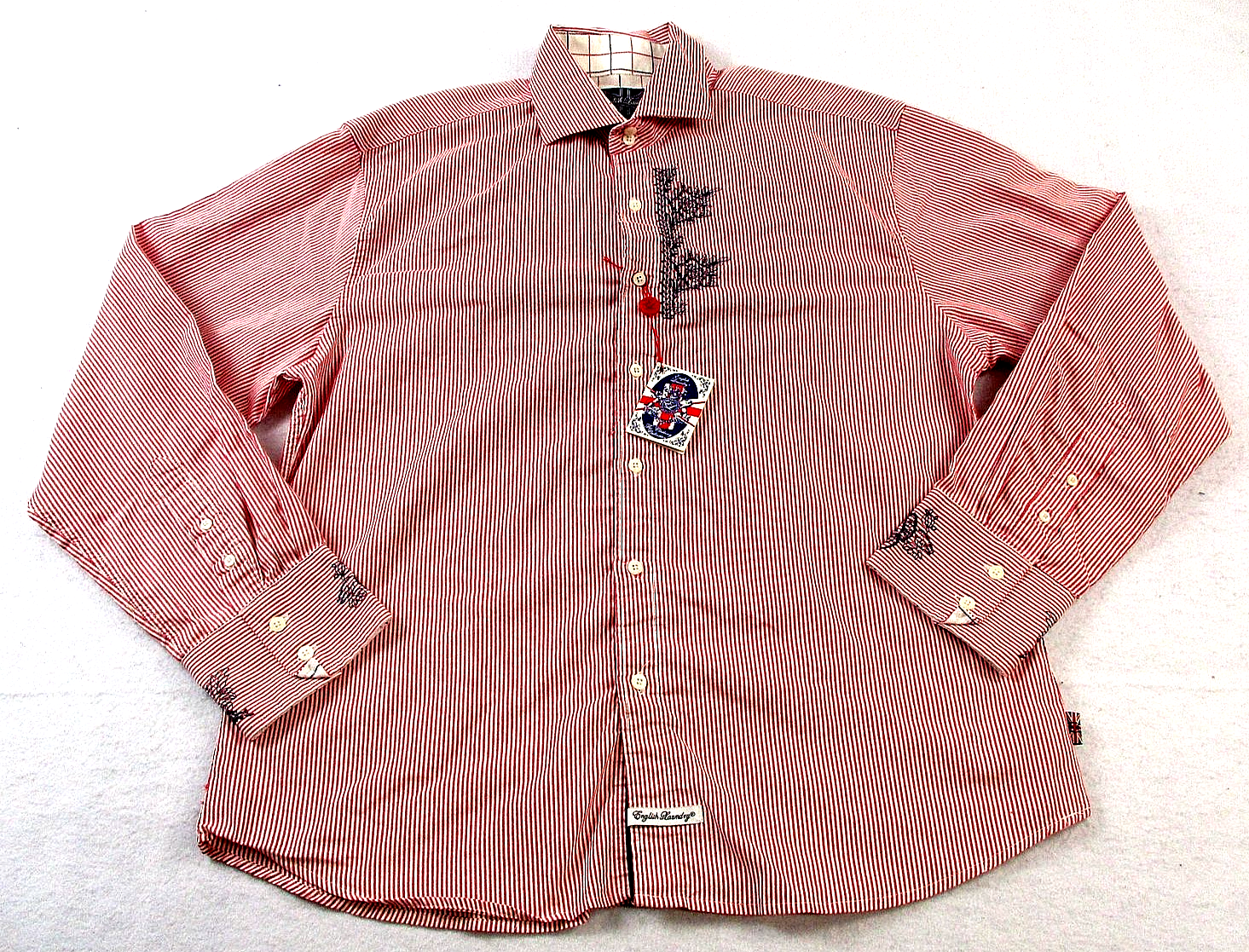 English Laundry Shirt Mens 2XL Red Striped Long Sleeve Embroidered ELW810 15591