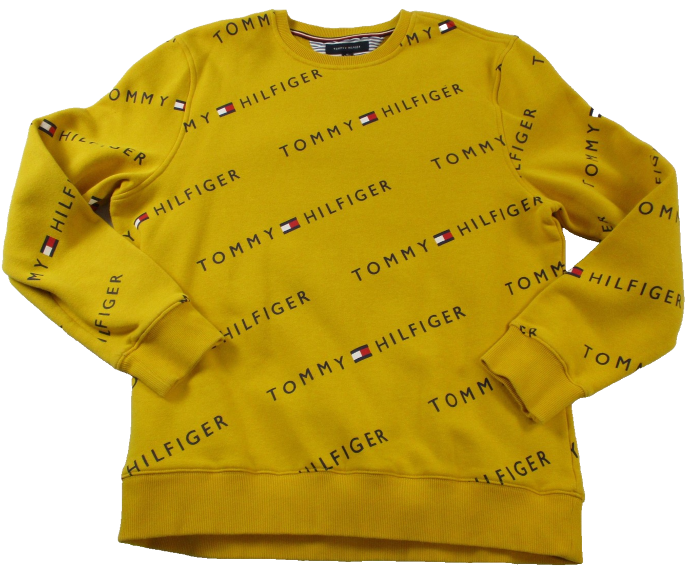 Tommy Hilfiger AllOver Print Crewneck Sweatshirt Mustard Yellow Mens XL 16080