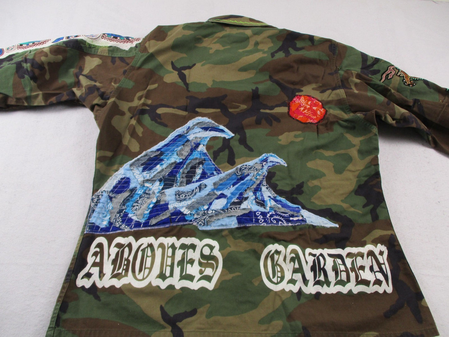 Aboves Garden Custom Jacket Mens XLT Green Camo Military Skull Dragon Patchwork10