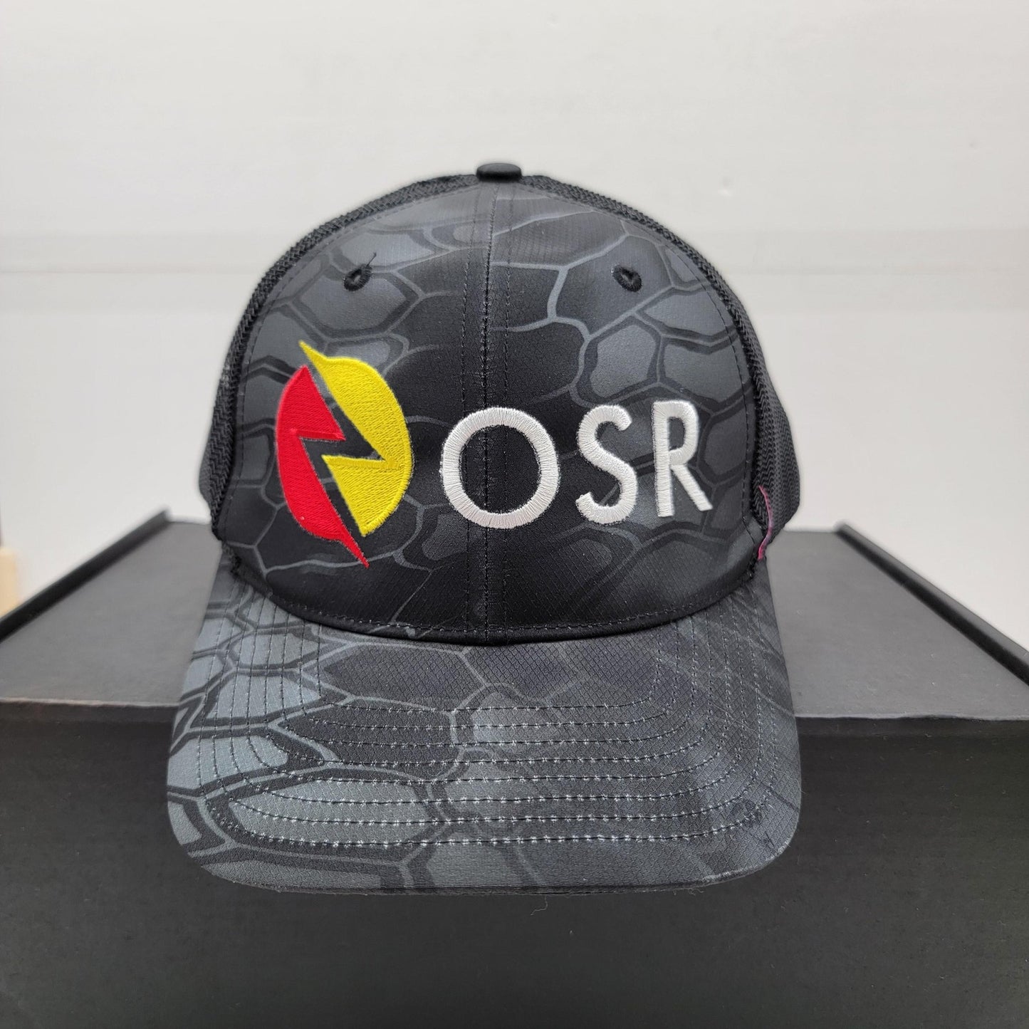 OSR Hat Cap Snap Back Black Gray Mesh Trucker Embroidered Patch Mens Richardson1
