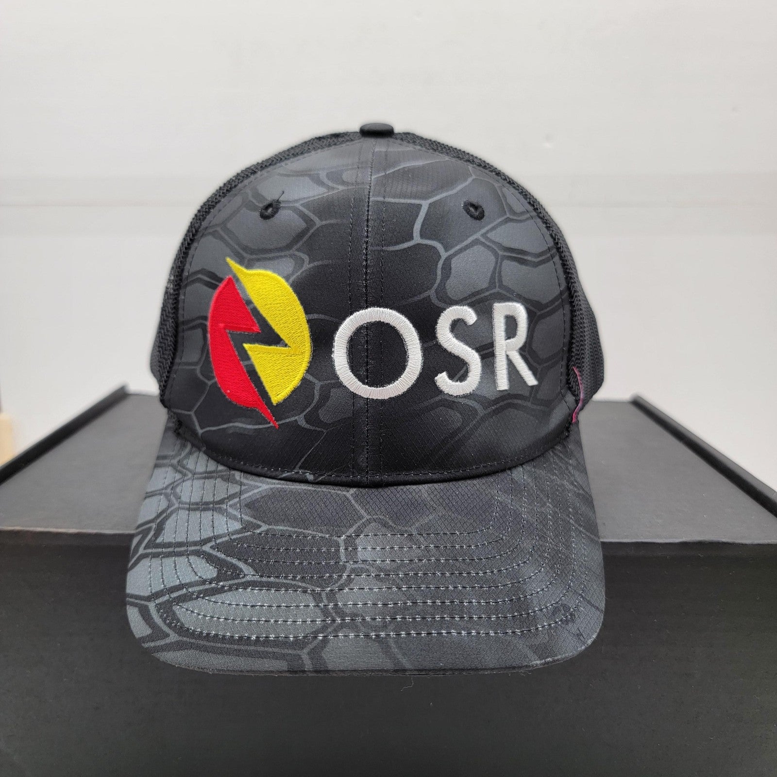 OSR Hat Cap Snap Back Black Gray Mesh Trucker Embroidered Patch Mens Richardson1