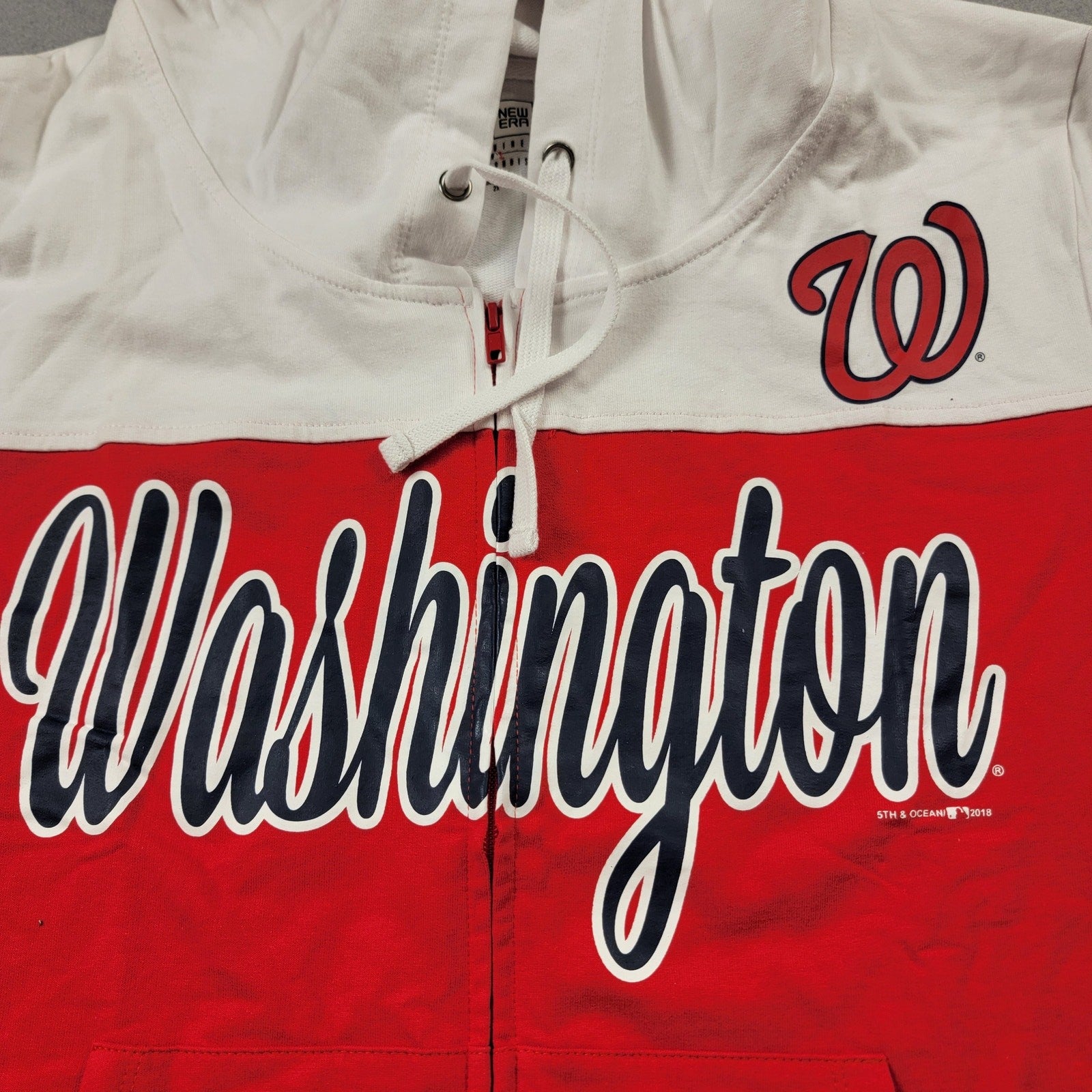New Era MLB Washington Nationals Hoodie Mens 2XL Red White ZipUp Sweatshirt 5183