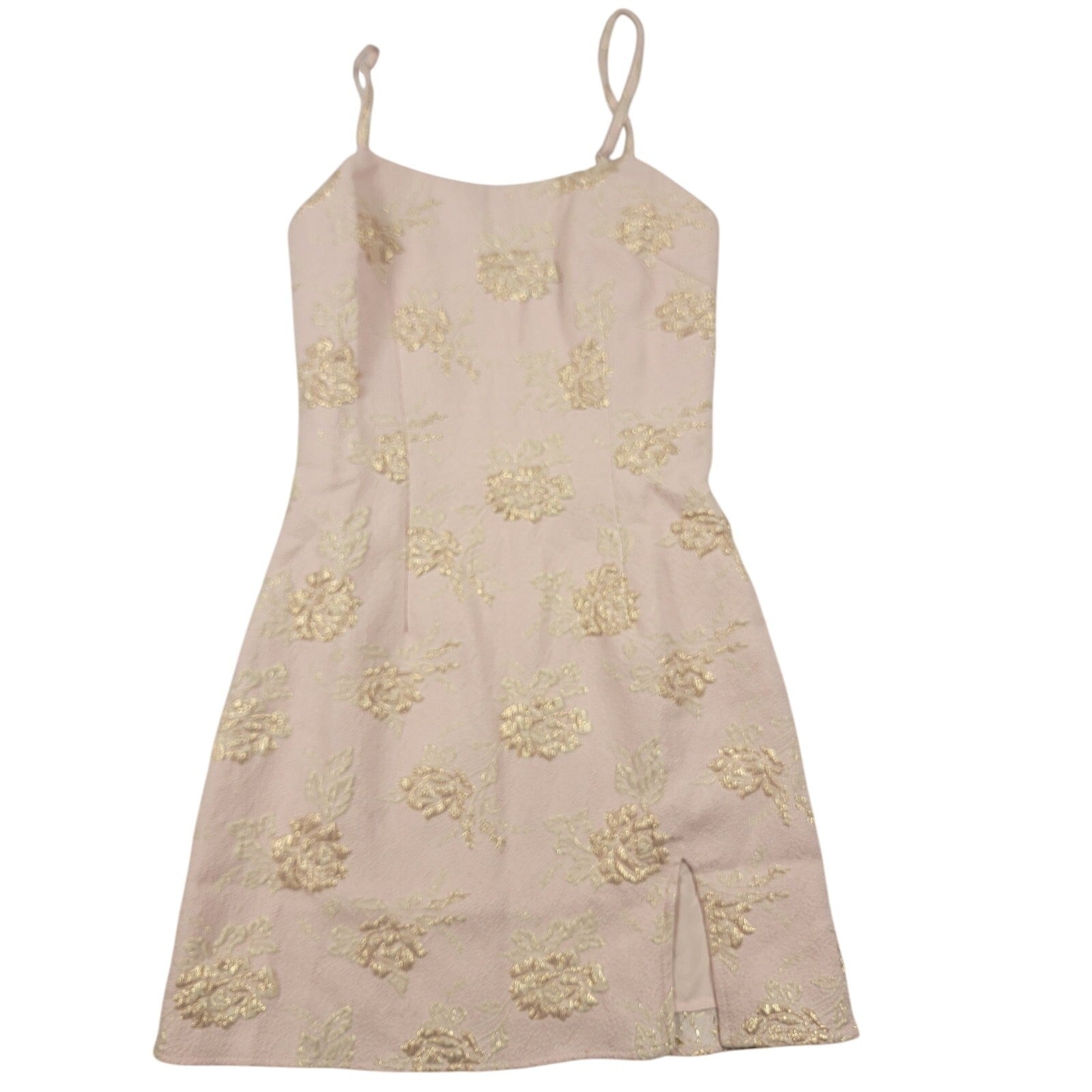 Lulus Pink Gold Floral Brocade Spaghetti Strap Mini Dress Women’s XS NWT