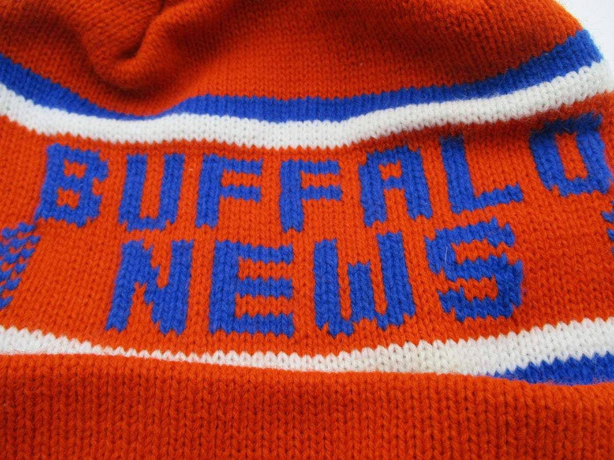 Buffalo News Hat Cap Beanie Mens One Size Orange Knit Striped Logo Winter1