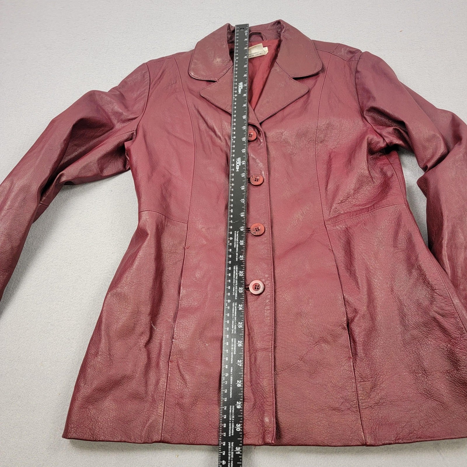 Tribeca Studio Leather Blazer Jacket Womens Medium Burgundy Button Front Lined11