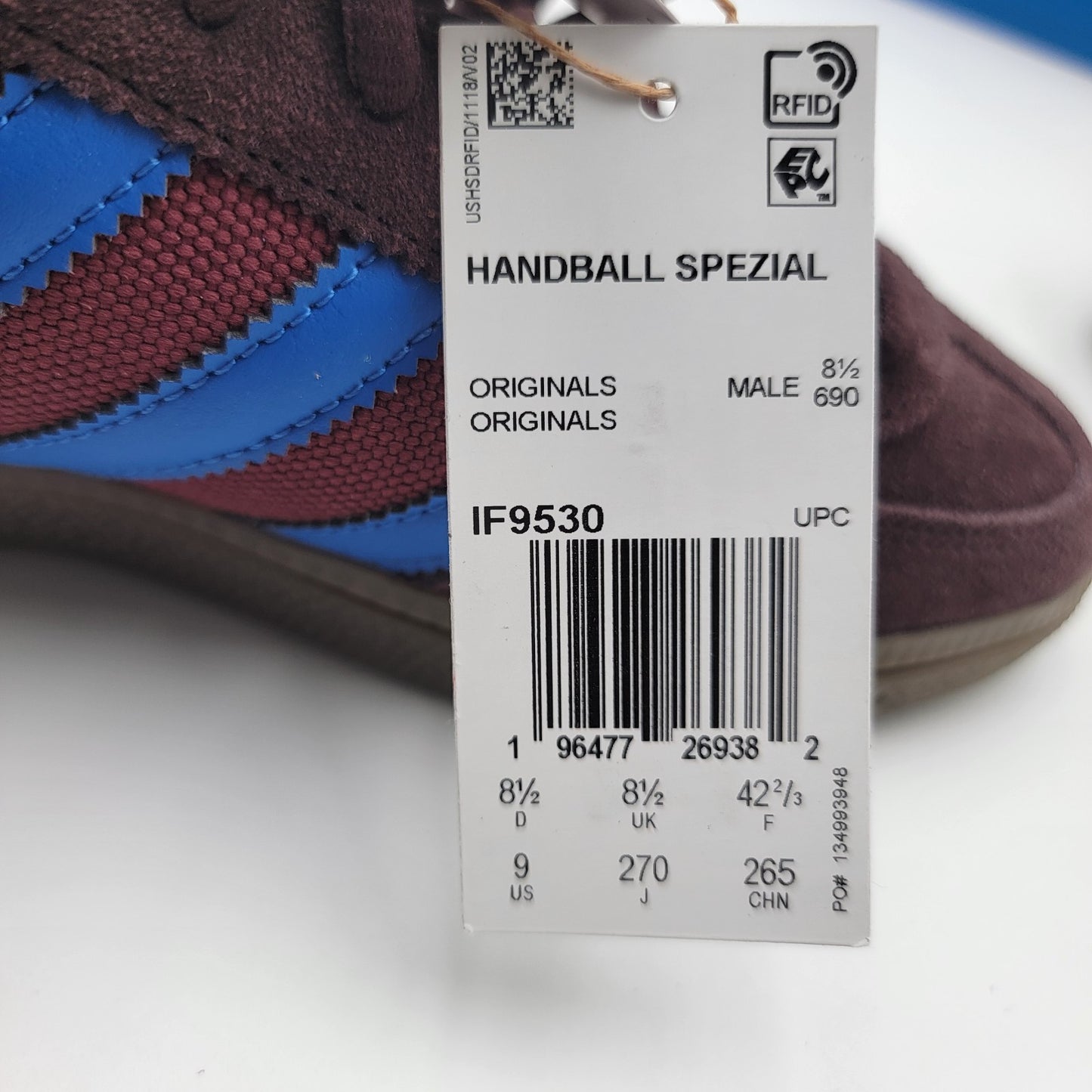 Adidas Handball Spezial Mens Shoes Size 9, Color: Burgundy/Royal Blue UF95306
