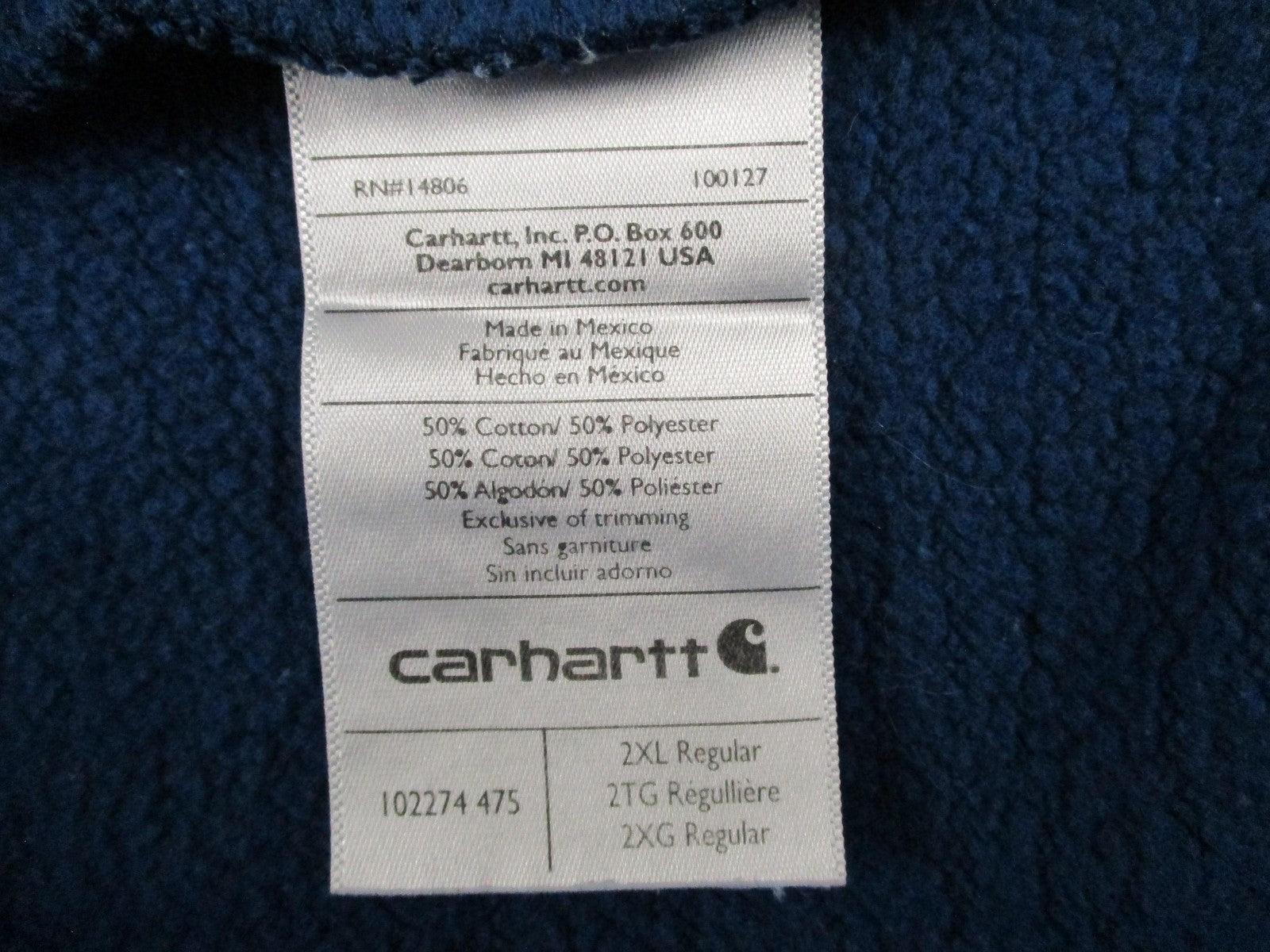 Carhartt Sweatshirt Mens 2XL Blue Full Zip Fleece Original Fit Logo Workwear7