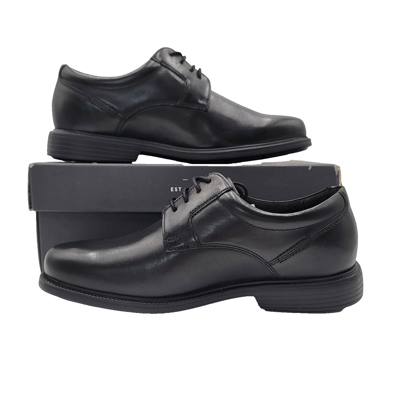 Rockport Charlesroad Plaintoe Shoes Mens Size 7.5W Black Leather Comfort1