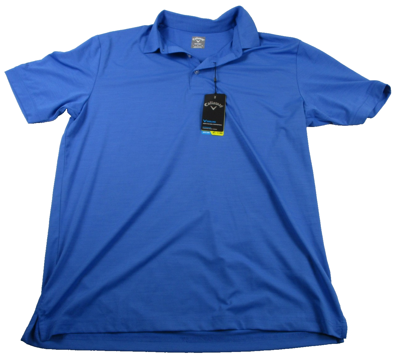 Callaway OptiDri Polo Shirt Mens Large Blue V Cooling UPF 50 Golf