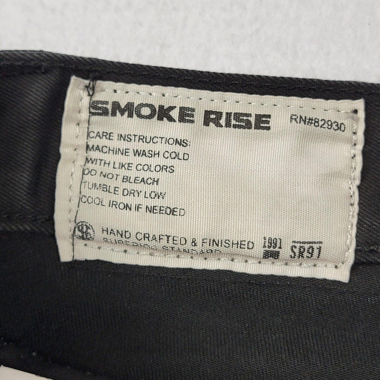 Smoke Rise Jeans Mens 36x32 Black Distressed Ripped Skinny Moto Streetwear (11942