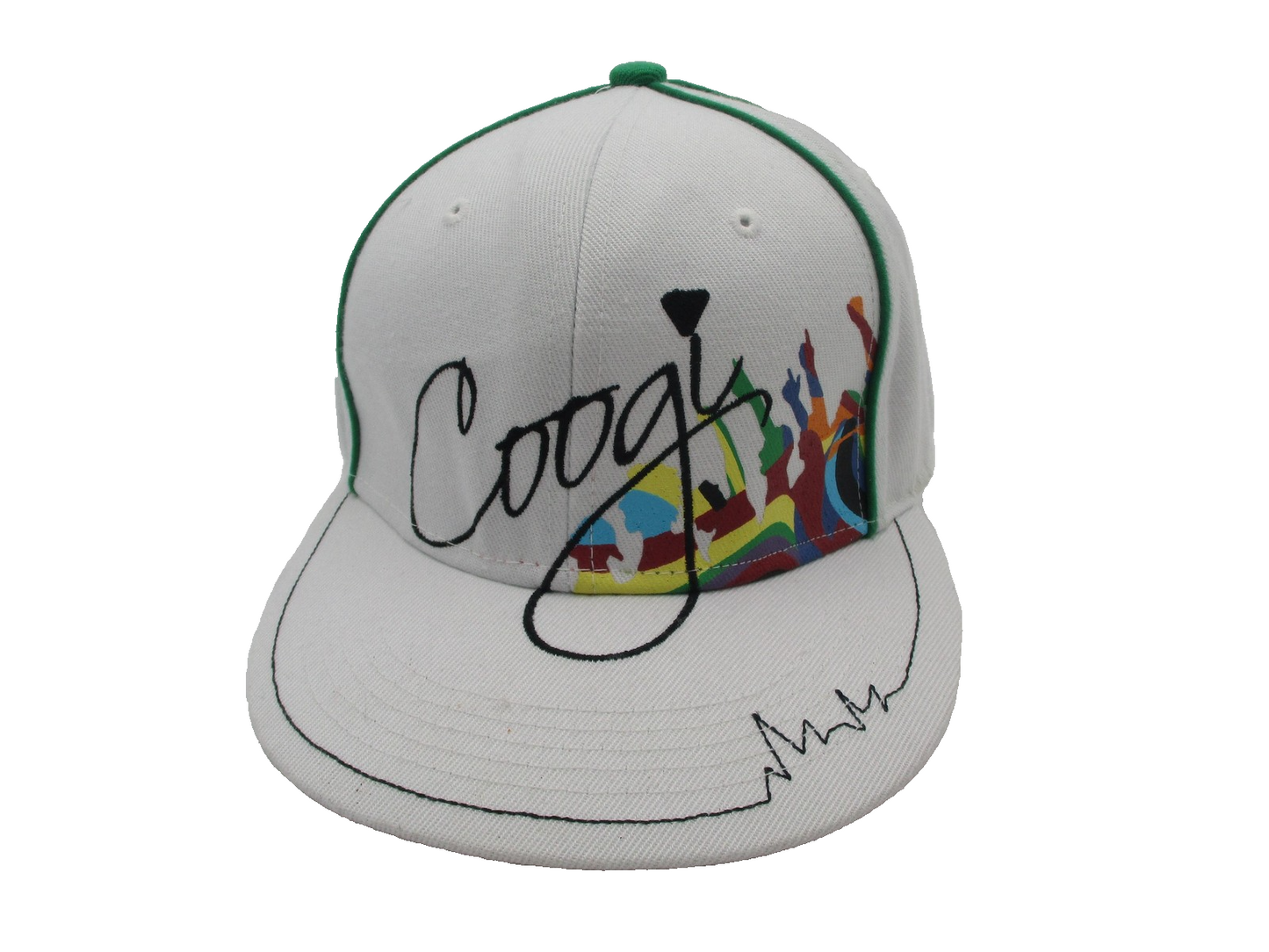 Coogi Hat Cap Fitted Mens 7 3/4 White Colorful Crowd Graphic Twill Embroidered0