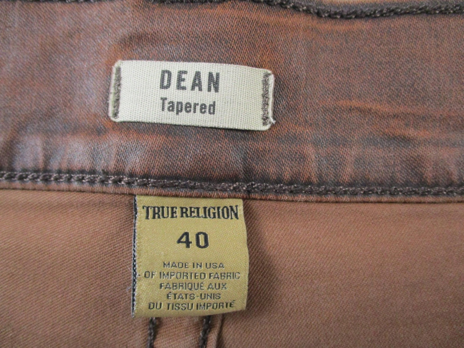 True Religion Dean Jeans Mens 40x32 Brown Tapered Slim Stretch Denim USA 14364