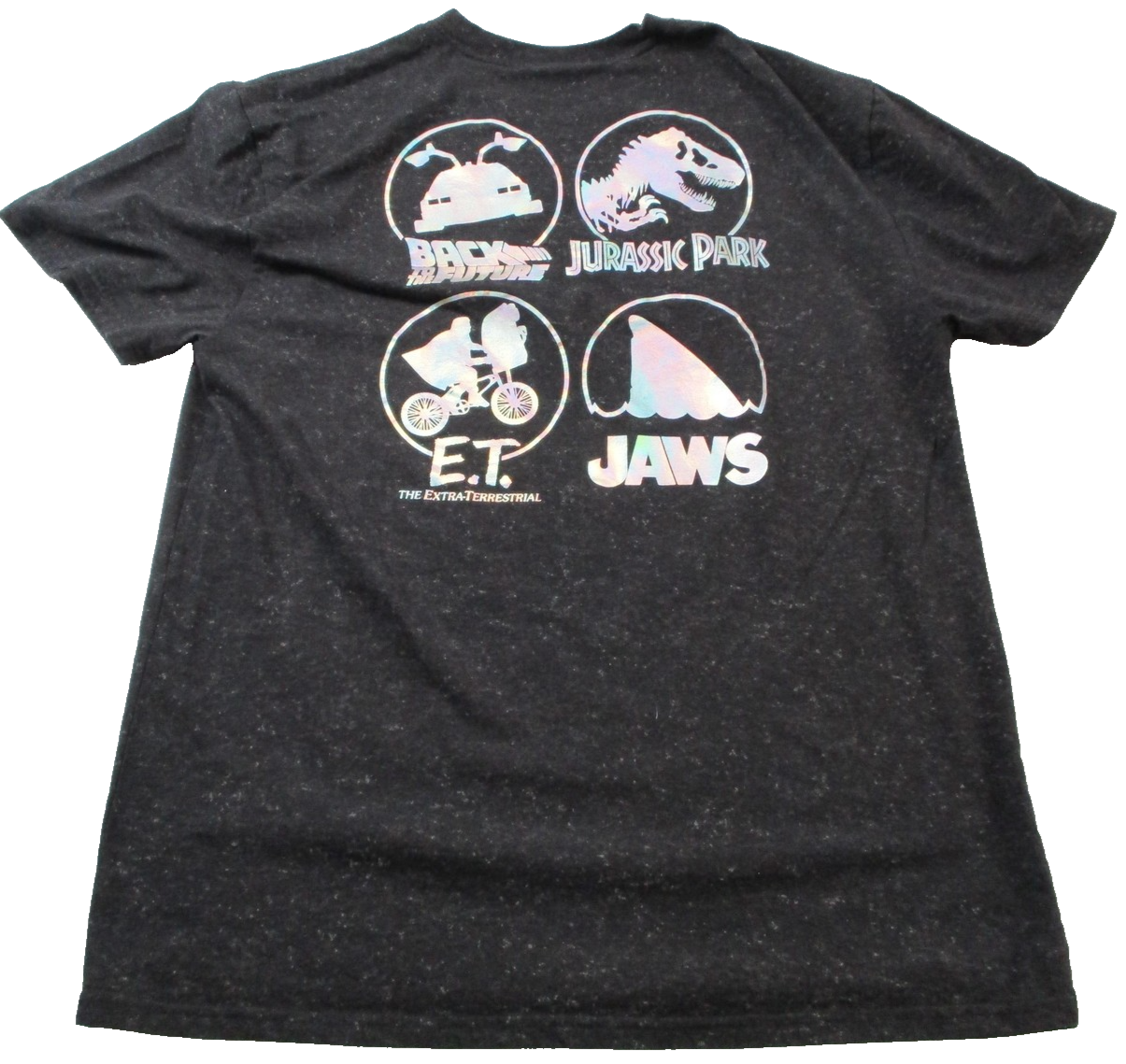 Universal Jaws ET Jurassic Park Back to Future Holographic Tee Mens XL Used 15641