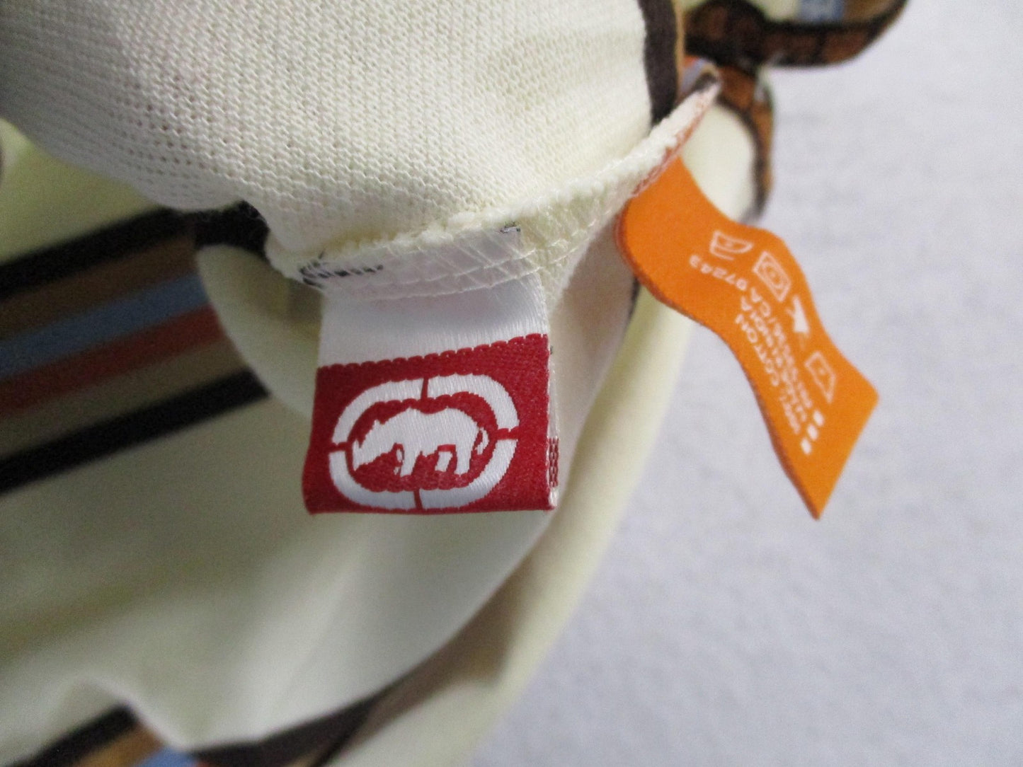 Ecko Unltd Hangin Out Polo Shirt Mens Large White Striped Short Sleeve Cotton5