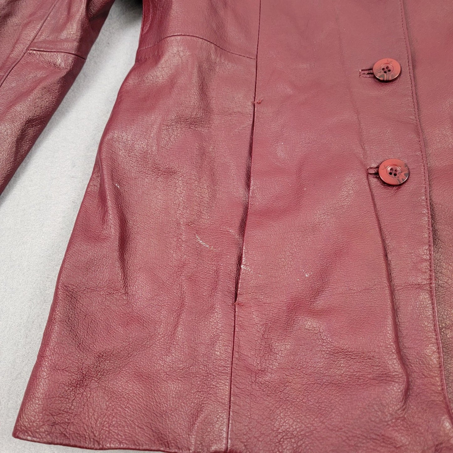 Tribeca Studio Leather Blazer Jacket Womens Medium Burgundy Button Front Lined4
