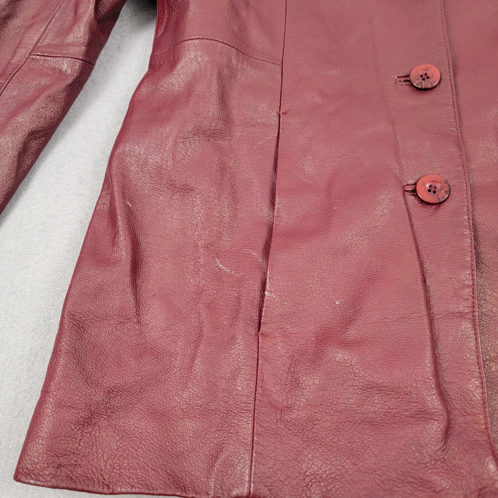 Tribeca Studio Leather Blazer Jacket Womens Medium Burgundy Button Front Lined4