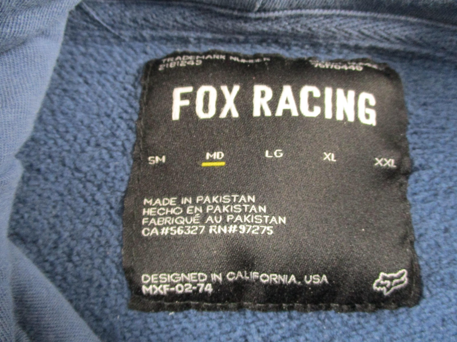 Fox Racing Hoodie Mens Medium Blue Pullover Fleece Sweatshirt FOX Logo Graphic3