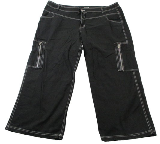 Poster Grl Pants Womens 3X Black Capri Wide Leg Cargo Zip Pockets Twill 14300