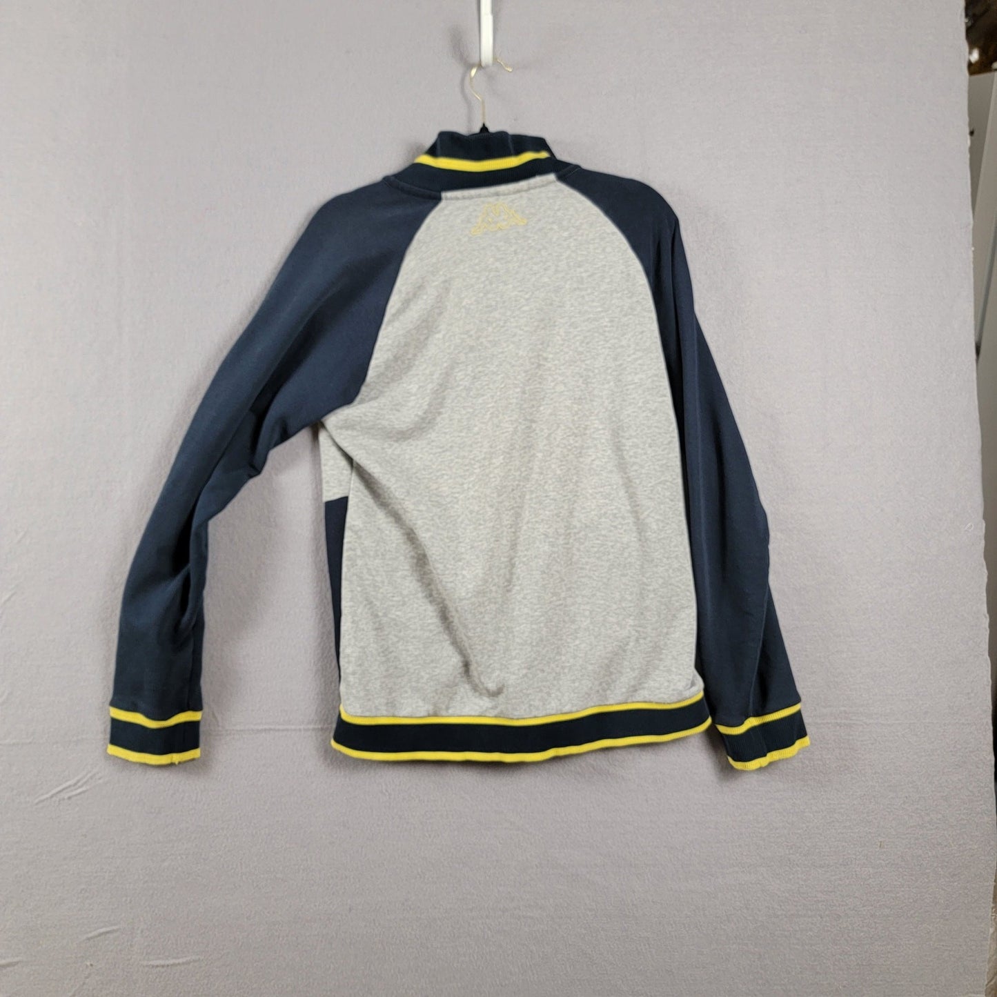 Kappa Men’s Varsity Jacket Gray Navy Yellow Trim Full Snap Front Size XL