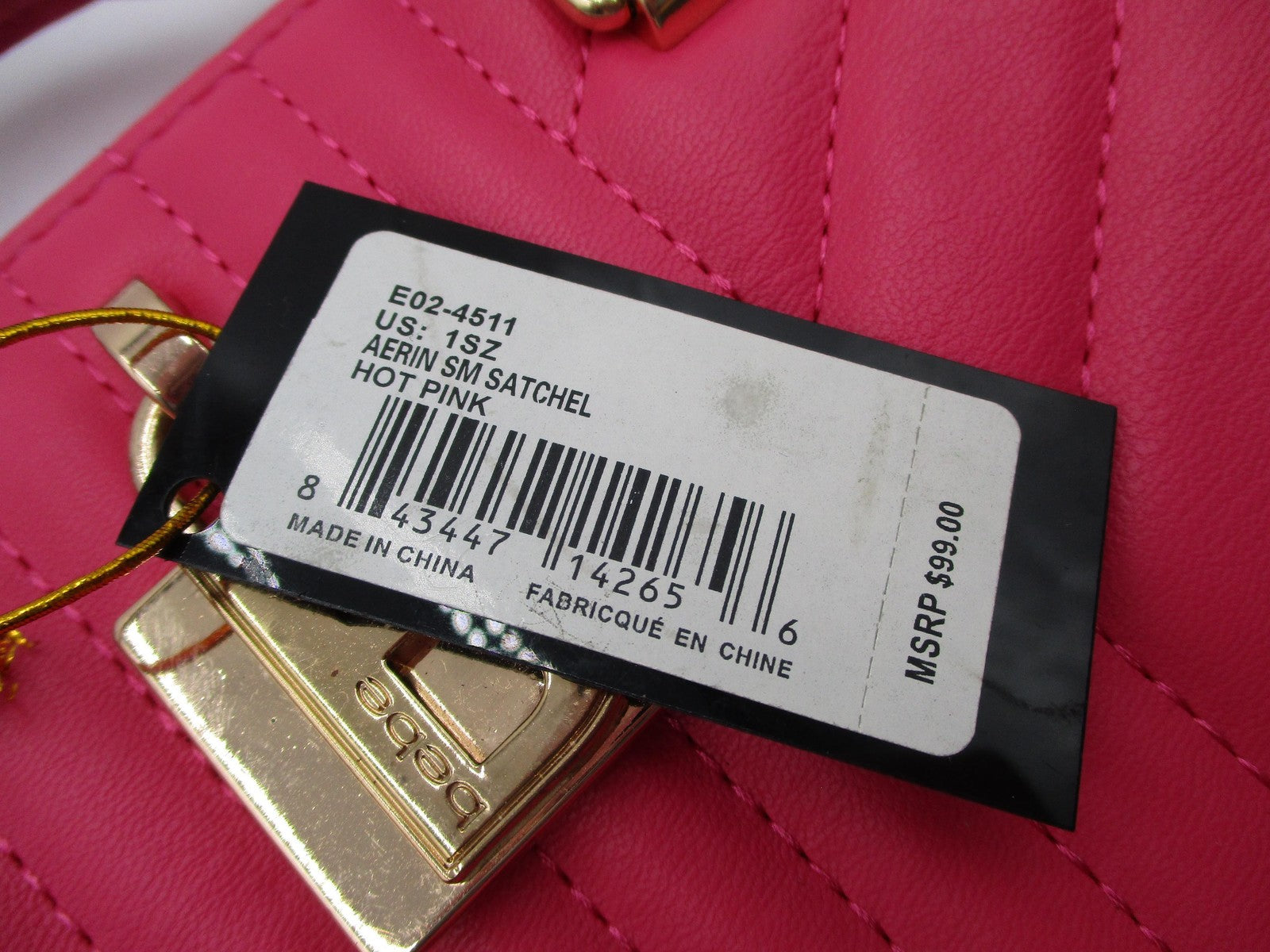 Bebe Satchel Bag Womens Mini Hot Pink Quilted Faux Leather Crossbody Purse Gold3
