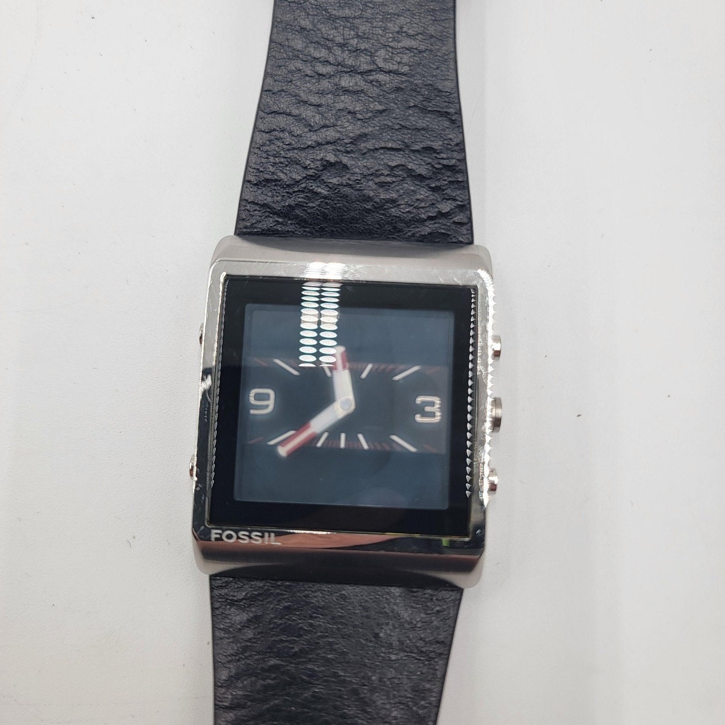 Fossil JR9454 Square Watch Black Dial Leather Strap Untested May Not Run1