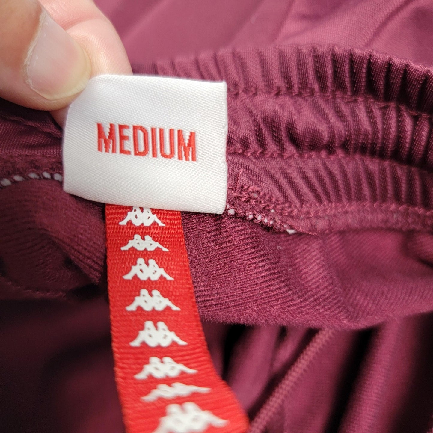 Kappa Pants Unisex Medium Burgundy White Logo Taped Track Joggers Sportswear 9474