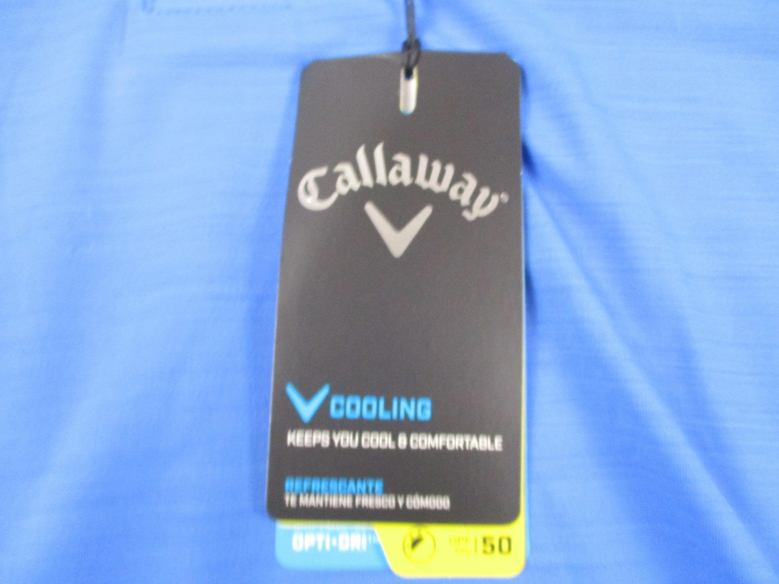 Callaway OptiDri Polo Shirt Mens Large Blue V Cooling UPF 50 Golf
