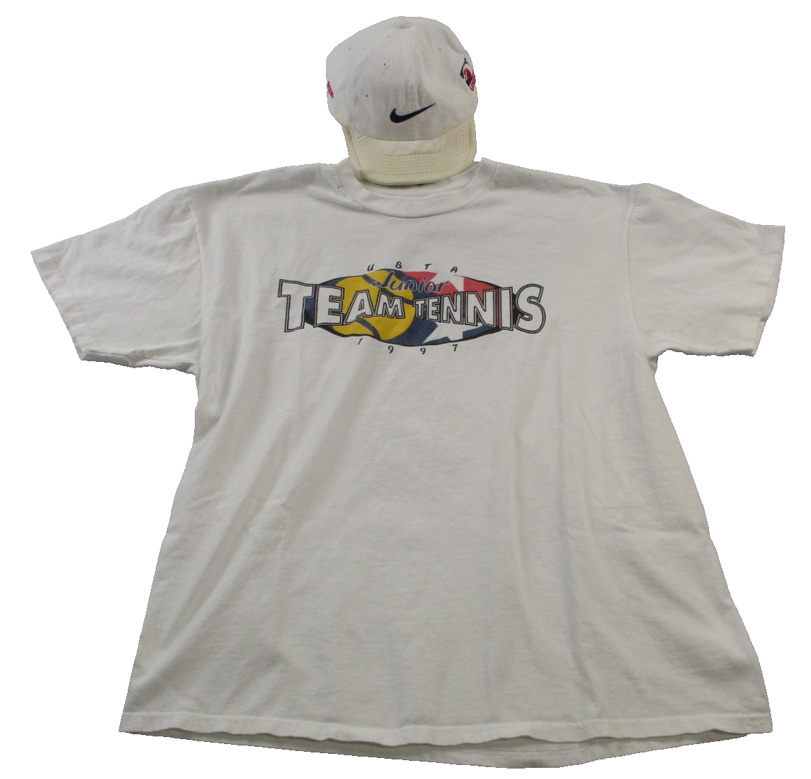 Vintage USTA 90's US Open Shirt & Hat Mens XL White Tennis Arthur Ashe Nike 14180