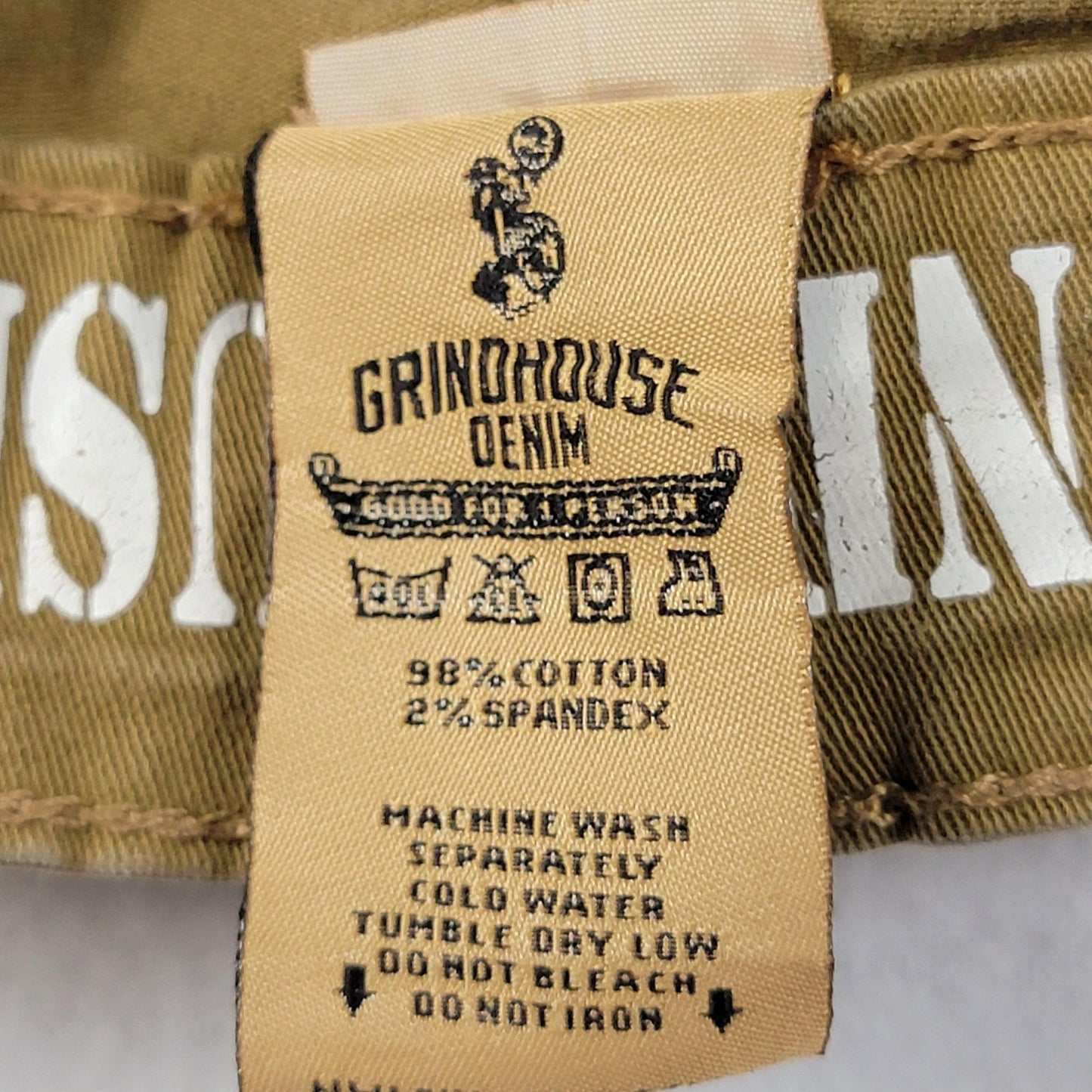 Grindhouse Denim Jeans Mens 36 Khaki Brown Distressed Ripped Moto Stretch