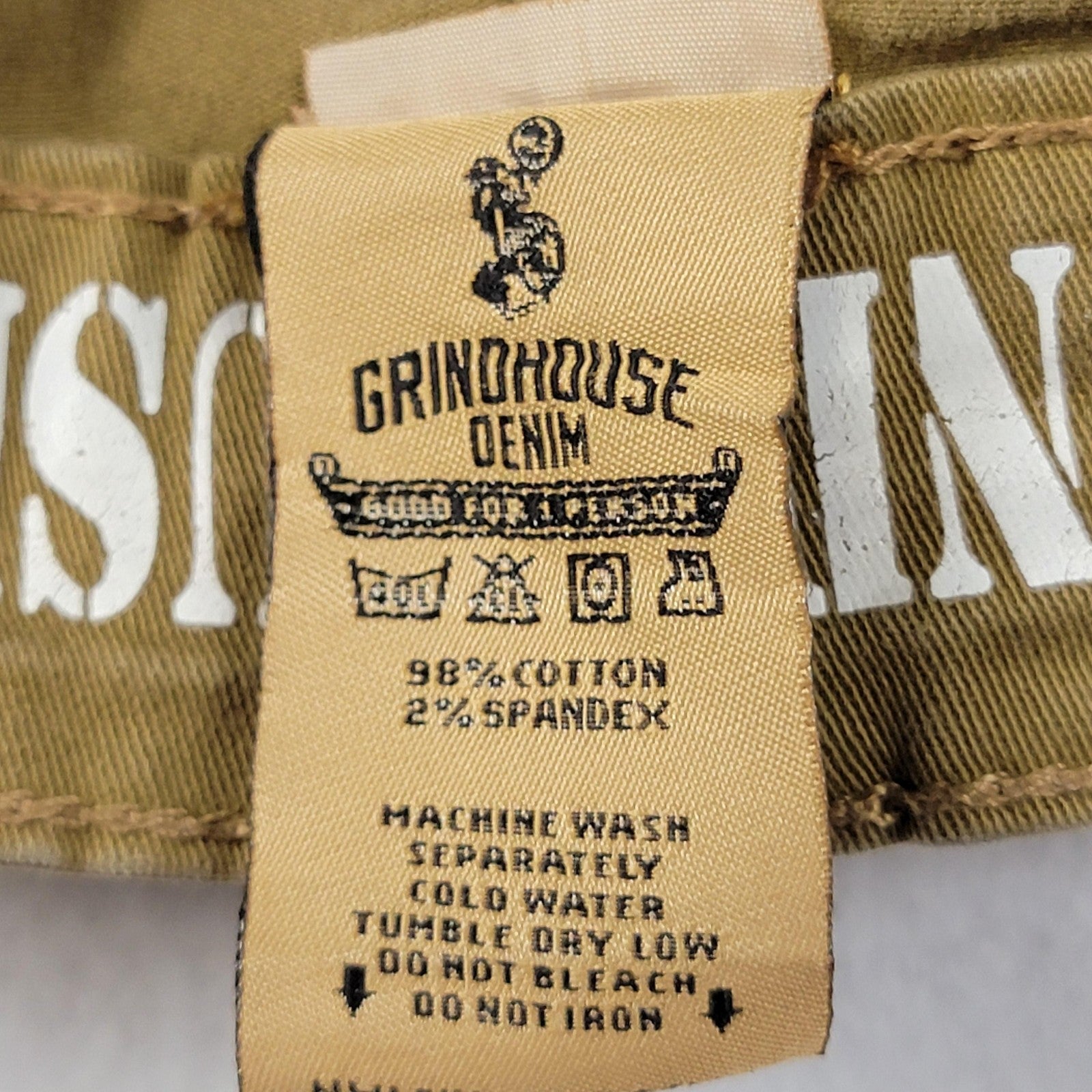 Grindhouse Denim Jeans Mens 36 Khaki Brown Distressed Ripped Moto Stretch
