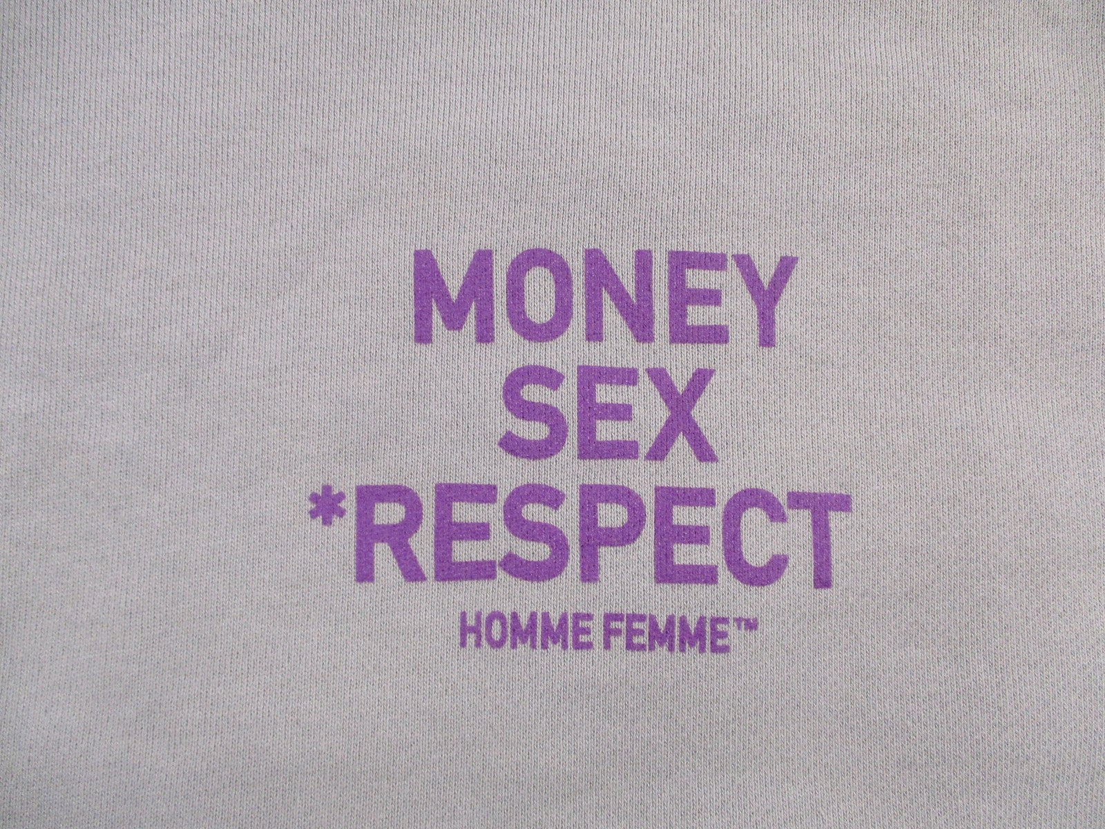 Homme + Femme Hoodie Mens Large Gray Fleece Sweatshirt Money Sex Respect 16593